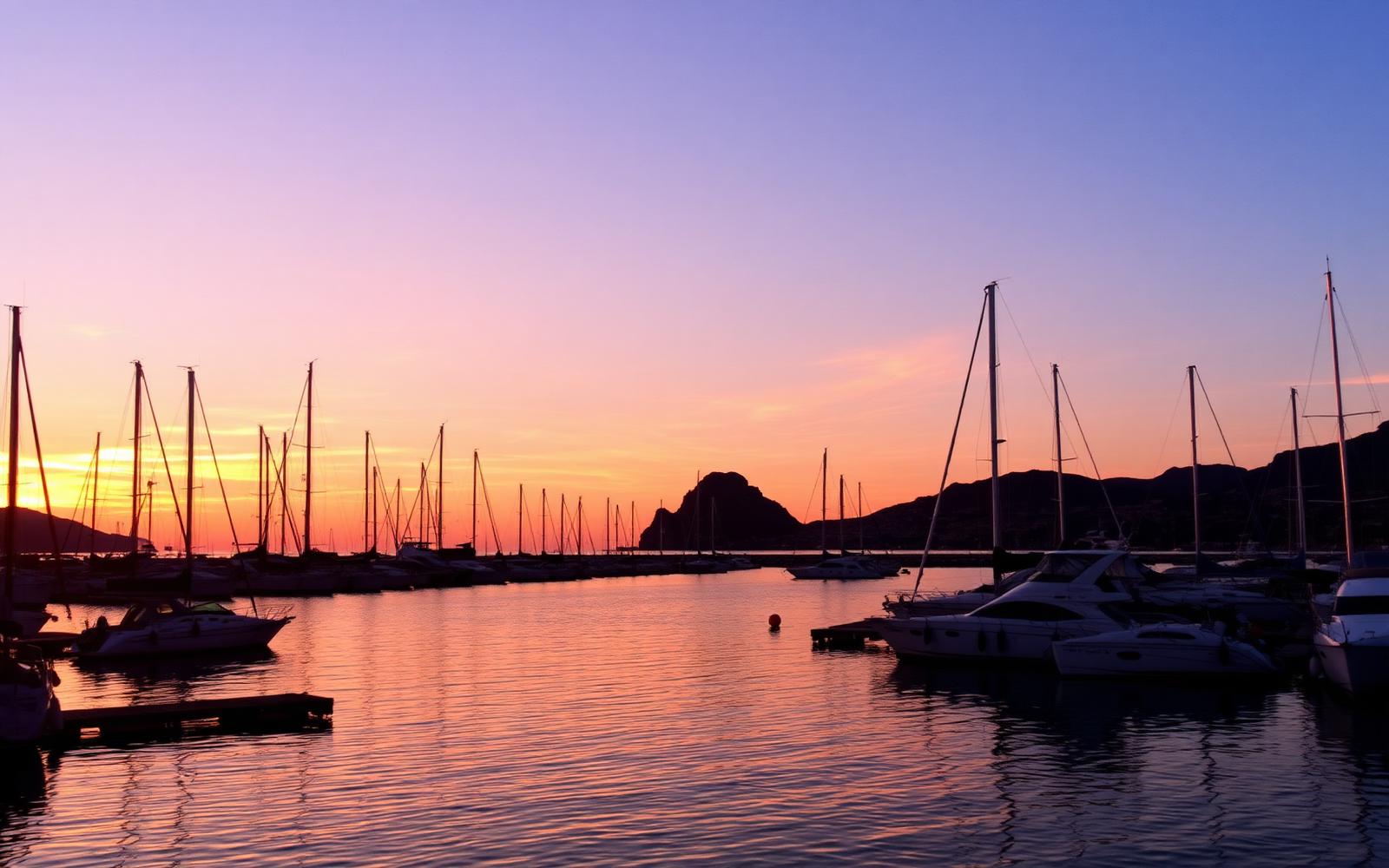 Sunset over Moraira marina